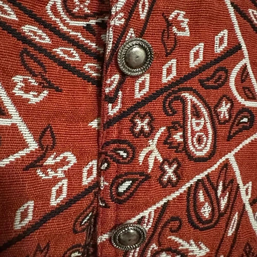 Rare Retro 90s Bandana Print Jacket Rust Red Western maximalist Rodeo small - Picture 12 of 13
